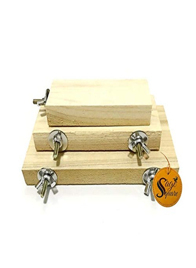 سايج سكوير منصة خشبية طبيعية مربعة من سيج، مجثم، حامل لعبة للطيور والهامستر والفئران (خفيفة الوزن) (مجموعة من 3 أحجام) - Image 3